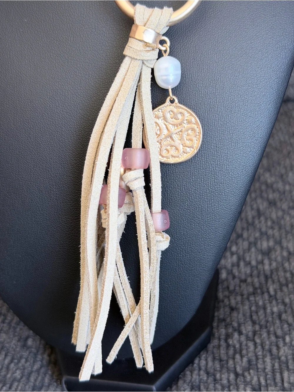 Plunder Beaded Pink and Gold Tassel Pendant Necklace